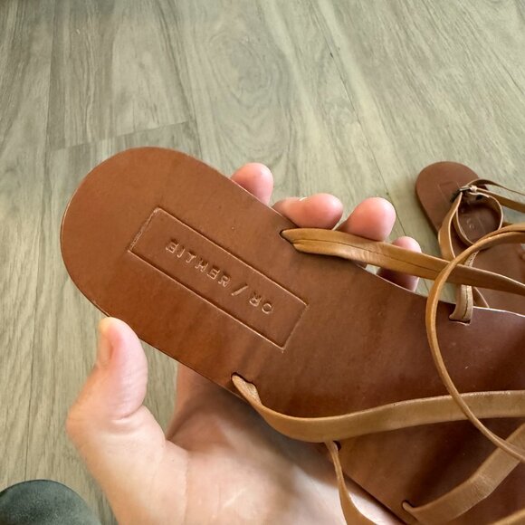 Either/Or Tan Leather Strappy Sandals Size 10 - Picture 2 of 5